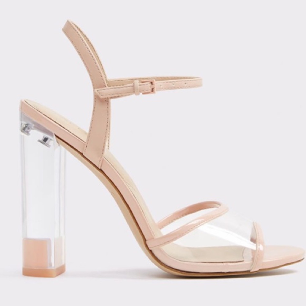 ALDO LUCITE BLUSH PINK PATENT BLOCK HEELS 6.5
